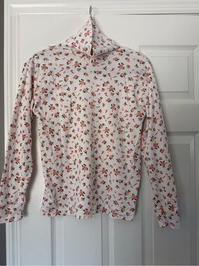 One Step Up White Long-Sleeve Turtleneck with Pink Floral Print